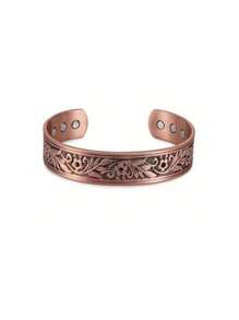 1pc Vintage Carved Pattern Magnetic Copper Bangle, Adjustable Fit For Men And Women, Magnetic For Promoting Blood Circulation, Ideal Gift For Holidays And Daily Wear