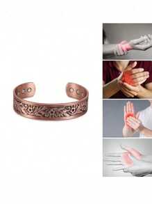 1pc Vintage Carved Pattern Magnetic Copper Bangle, Adjustable Fit For Men And Women, Magnetic For Promoting Blood Circulation, Ideal Gift For Holidays And Daily Wear