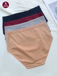 4 件套女士高腰纯色三角裤，高弹力柔软透气日常内裤