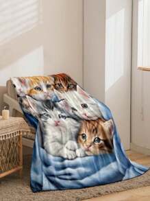 1 件数码印花柔软毛毯，个性化猫电影观看毛毯，圣诞动物猫时尚设计温暖午睡毛毯，送给家人和朋友的绝佳礼物