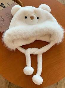 2024 Winter New Cute Bear Ear Trapper Hat, Korean Style Adorable Warm Plush Ear Protector Hat, Polyester Casual Elegant Boho Street Style, Autumn/Winter - Hat - View 15