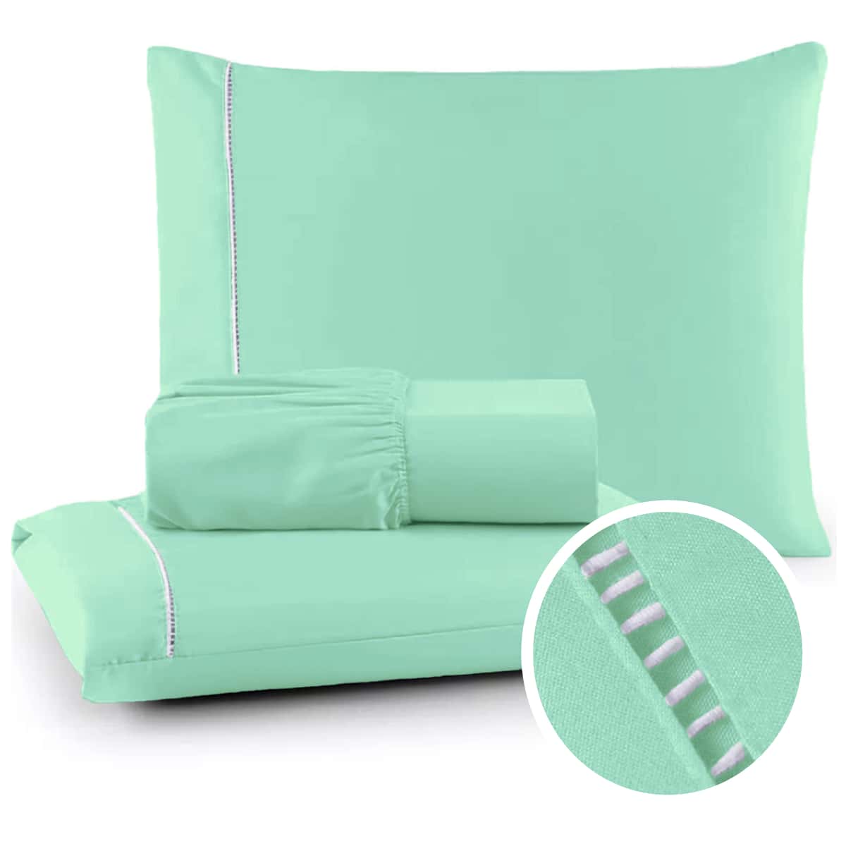 400 Thread Count Bedding Set With Elastic Band Hotel Standard All Sizes - verde menta - Ver 1