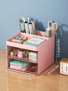 1 hộp đựng bút chì kiểu ngăn kéo đa năng dễ thương để bàn đựng đồ dùng văn phòng phẩm dung tích lớn, thích hợp đựng bút, kéo, ghi chú và mọi loại phụ kiện nhỏ - Nhiều màu - Xem 2