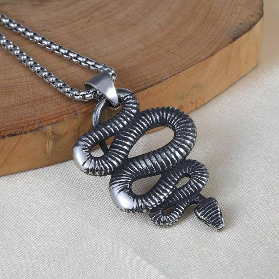 1 chiếc vòng cổ mặt rắn hung dữ cổ điển, trang sức tiệc hiphop rock xe máy unisex sành điệu - Cái mới - Xem 1
