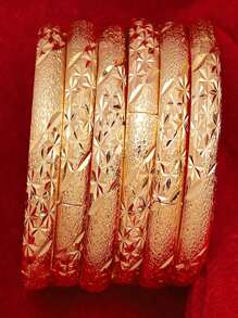 1 pieza Brazalete abierto vintage bañado en oro de 24K, hecho de cobre, sin mosaico, apropiado para uso diario y regalo, estilo de moda de señora de Medio Oriente Dubai