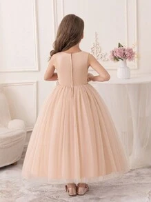 少女香槟色生日派对长款薄纱公主裙、花童伴娘婚纱 - 香檳色 - 查看 8