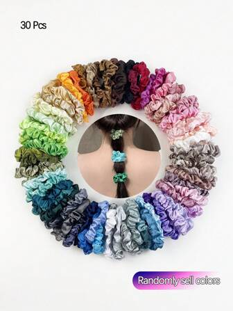 30pcs/Pack Plain Hair Scrunchies, Soft & Non-Damaging, Minimalist Style Versatile Hair Ties, Match Dark And Light Colors, Suitable For Adults Hair Ties, Casual Ponytail
