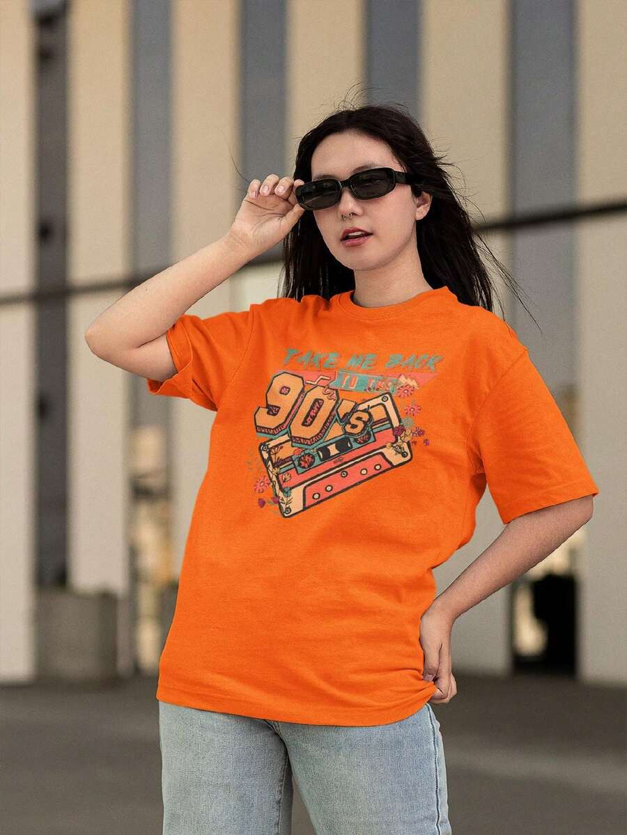 Women's Oversized T-Shirt 100% Premium Cotton 90's Streetwear Shirt - trái cam - Xem 1