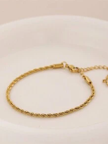 1 pieza Pulsera clásica de acero inoxidable con cuerda dorada retorcida, regalo de joyería única y de moda con diseño de ola - Dorado - Ver 5