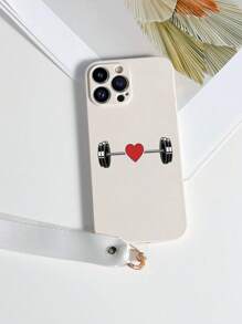 1 Stück weißes TPU Handy-Schutzhülle mit Herz- und Hantel-Muster, stoßfest & 1 Stück weißer Handgelenk-Trageriemen kompatibel mit iPhone, Android Smartphones wie OPPO