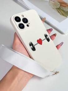 1 Stück weißes TPU Handy-Schutzhülle mit Herz- und Hantel-Muster, stoßfest & 1 Stück weißer Handgelenk-Trageriemen kompatibel mit iPhone, Android Smartphones wie OPPO