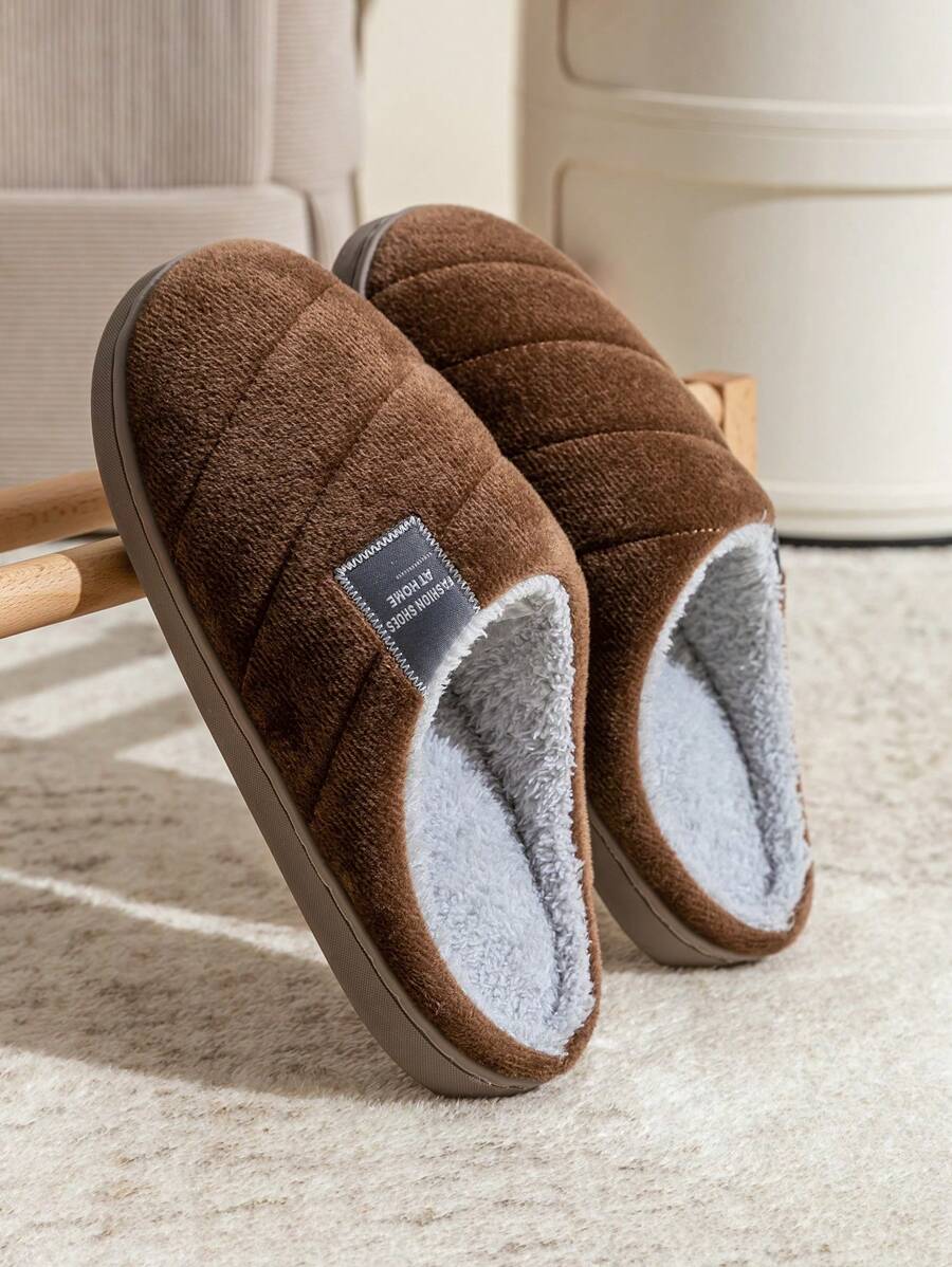 Simple Men's Home Slippers For Autumn And Winter Indoor Slip-Resistant Fluffy Warm Shoes For Unisex Home Shoes In Winter
