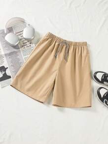 3 Piece Set Casual Solid Color Wide Leg Woven Shorts For Pre-Teen Boy, One Piece In Three Colors - Màu be - Xem 2