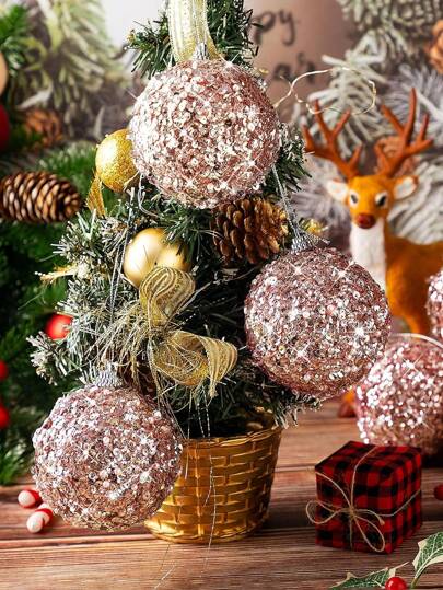 2个圣诞装饰球，仿珍珠圣诞球，玫瑰金闪光粉色仿珍珠圣诞球，3.35英寸圣诞球，圣诞装饰DIY挂件，大型圣诞球装饰品，带挂绳，防碎圣诞树装饰品，圣诞树挂饰，婚礼派对节日花环装饰，生日工艺品