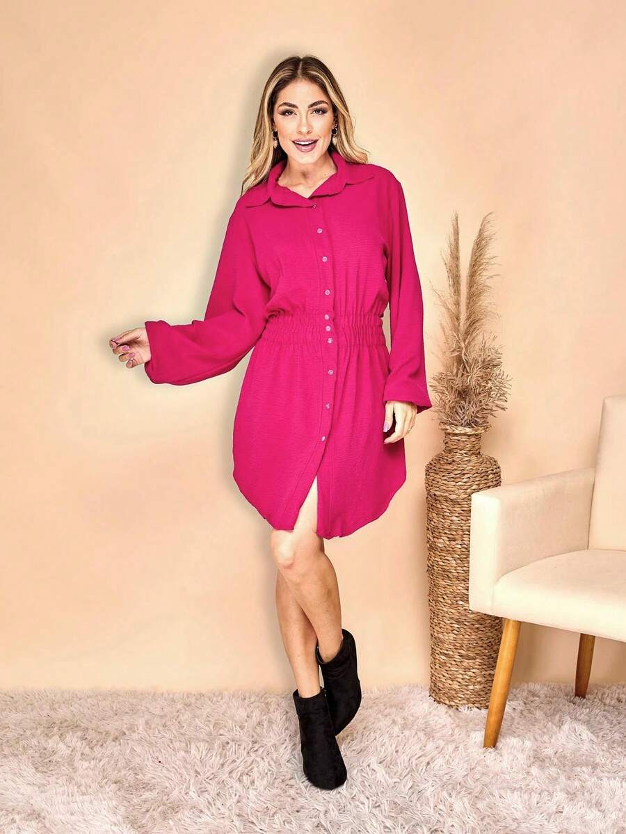 Women Midi Dresses - 玫紅色 - 查看 1