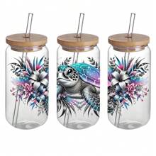 Sea Turtle 4pcs UV DTF Stickers - Waterproof & Scratch-Resistant, Self-Adhesive Decals For Glasses & Bottles, High-Quality 3D Crystal Design, 4.3"X9.4