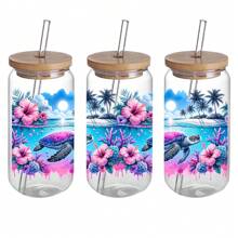 Sea Turtle 4pcs UV DTF Stickers - Waterproof & Scratch-Resistant, Self-Adhesive Decals For Glasses & Bottles, High-Quality 3D Crystal Design, 4.3"X9.4