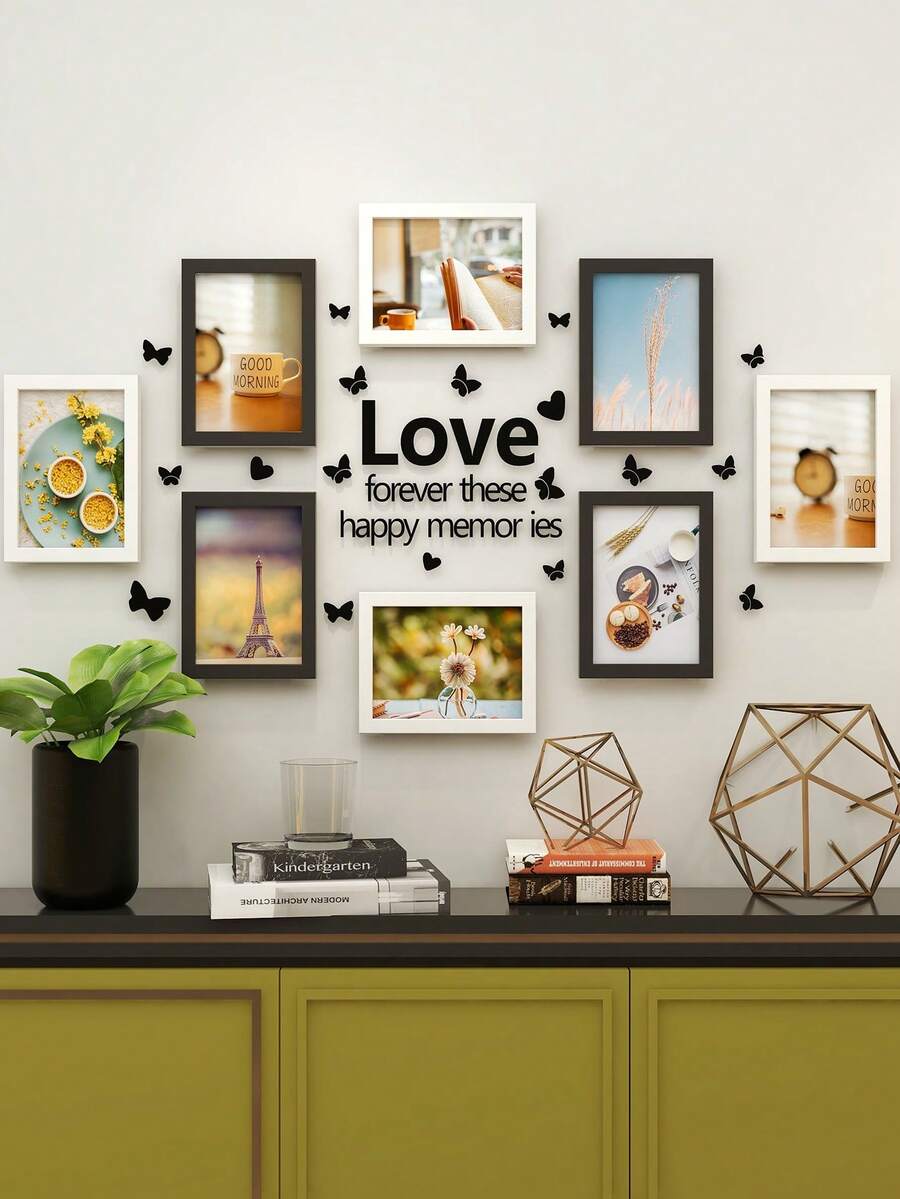 8pcs Creative Selfie Wall Picture Frame Set With Butterfly Stickers