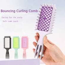 1 Define Curl Styling Brush, Holle Krulkam voor Thuis, Massagekam, Tarwestro Krullend Haarkam, Driepuntig Staartontwerp, Moeiteloze Styling voor Golven en Veerkrachtige Krullen, Nylon Luchtkussenkam voor Vrouwen, Met ABS Kunststof Handvat, Ideaal Haarverzorgingstool voor Verbeterde Styling, Haarclips, Haaraccessoires