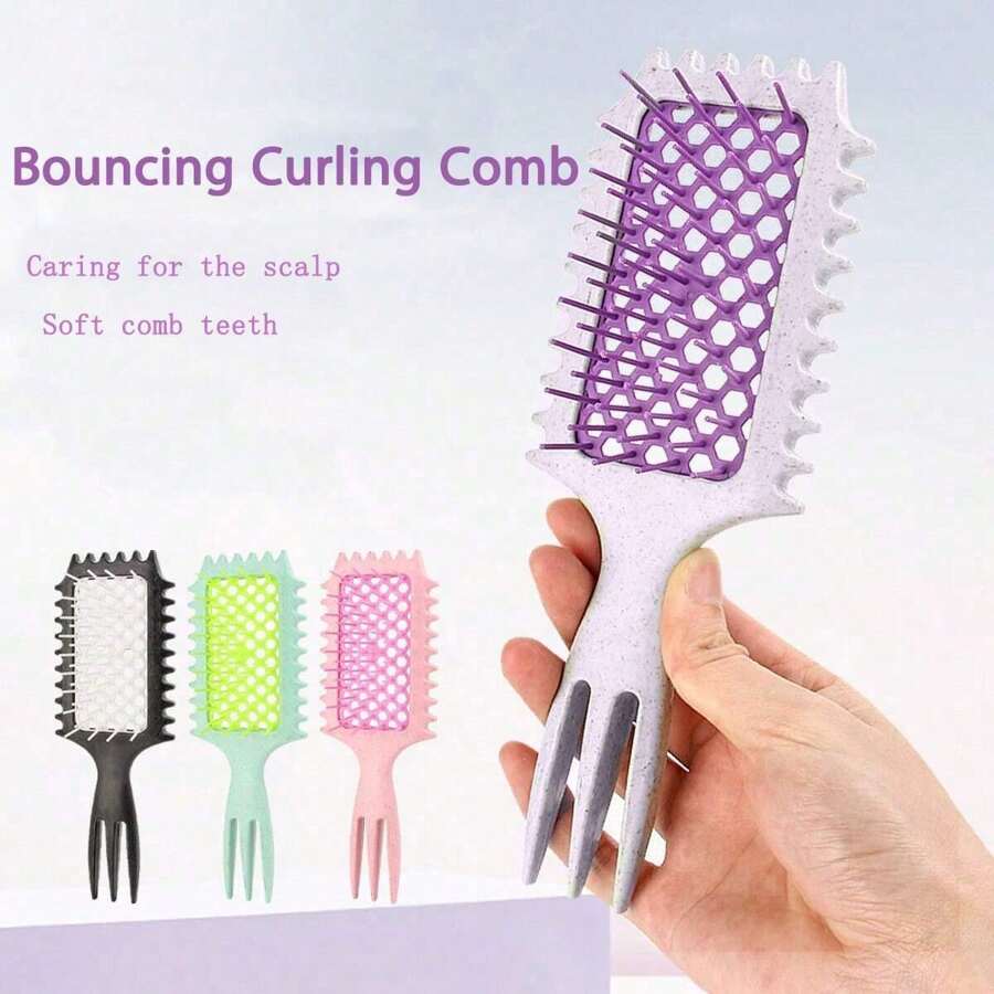 1 Define Curl Styling Brush, Holle Krulkam voor Thuis, Massagekam, Tarwestro Krullend Haarkam, Driepuntig Staartontwerp, Moeiteloze Styling voor Golven en Veerkrachtige Krullen, Nylon Luchtkussenkam voor Vrouwen, Met ABS Kunststof Handvat, Ideaal Haarverzorgingstool voor Verbeterde Styling, Haarclips, Haaraccessoires