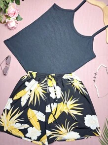 Plus Size G1 Sets Basic Simple Tank Top + Printed Shorts - Xem 1