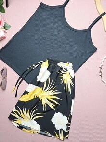 Plus Size G1 Sets Basic Simple Tank Top + Printed Shorts - Xem 2