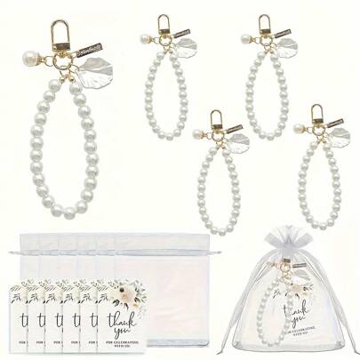 36/21/15 szt./zestaw Eleganckie breloki z muszli i pereł, w tym 5 breloków, 5 etykiet z podziękowaniami i 5 białych woreczków z gazy - idealne dla panien młodych jako prezenty, urodziny i wesela