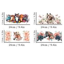 4 pakketten Paard en Bloemen UV DTF Beker Decal Transfer Waterdichte Zelfklevende Stickers Voor Tumblers, Waterflessen, Woondecoratie - DTF Transfer Stickers Voor 16 Oz Glazen Pot Verpakking, 3D Kristallen Etiketten Krasbestendig, Modieuze DIY Decal Ambachten Voor Vrouwen - Hoge Kwaliteit, Kunststof Materiaal (4.33x9.45 Inch)