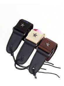 10pcs Guitar Strap With Pick Holder Star Shoulder Straps Adjustable Leather Ends,Include 5 Guitar Picks And 1 Hold And 2 Washers