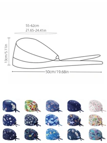 1 pieza Gorra de enfermera con estampado de paisaje y dibujos animados, hecha de poliéster, adecuada para médicos, enfermeras, salones de belleza, clínicas veterinarias, se puede usar en todas las estaciones para protección antibacteriana y contra el polvo - Multicolor - Ver 2