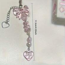 Mặt dây chuyền túi nơ ngọc trai giả, móc khóa thời trang, mặt dây chuyền trang trí hình trái tim - Hồng - Xem 4
