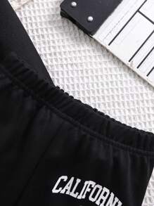 2 件套男婴欧美潮流字母印花长袖连帽衫和运动裤套装，0-3 岁 - 黑色 - 查看 7