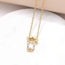 1pc European & American Minimalist Copper Plated Heart Zirconia Couple Pendant Necklace Set Valentines,Mom,Mother,Mother's Day,Gift - Gold - View 29