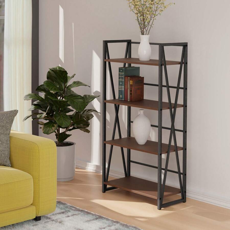 Versatile 4Tier Etagere Shelf With Engineered Wood And XFrame Design