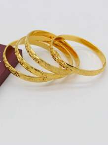 1 pieza Brazalete abierto vintage bañado en oro de 24K, hecho de cobre, sin mosaico, apropiado para uso diario y regalo, estilo de moda de señora de Medio Oriente Dubai