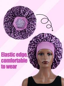 7cm Wide Brim Stretchy Fabric Sleep Cap / Wig Cap Leopard Print - Purple - View 5