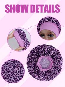 7cm Wide Brim Stretchy Fabric Sleep Cap / Wig Cap Leopard Print - Purple - View 7