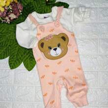 Long Sleeve Teddy Bear Overalls For Girls - Baby Girl Clothes - 米色 - 查看 1