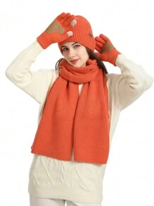 3 件男女通用帽子、手套和围巾套装，情侣款冬季保暖针织户外套装，糖果色冬季保暖套装，节日礼物