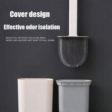 1 bàn chải vệ sinh bồn cầu kèm giá đỡ bằng thép không gỉ, bàn chải vệ sinh bằng silicon cho bồn cầu, không có điểm mù, thiết kế treo tường mới - Nhiều màu - Xem 7