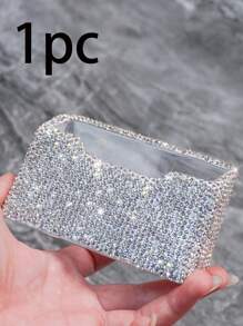1pc, Rhinestone-Studded Collection, White Rhinestone Credit Card Case, Card And Business Card Holder, Bank Card Storage And Document Box, Clay Rhinestones, High-End Multi-Faceted Glass Rhinestones, Plastic Glittering Rhinestone Office Desk Memo Clip, Portable Elegant Office Card Case, Luxury Gift Accessory With Multi-Faceted Glass Gemstones.
