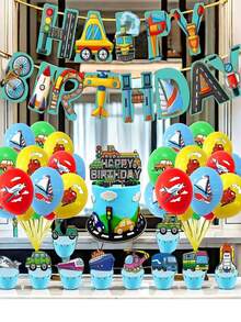 Bộ 40 quả bóng bay cờ tiệc sinh nhật theo chủ đề giao thông, đồ trang trí bánh. Trang trí phông nền tiệc sinh nhật, vật dụng trang trí lễ hội - Nhiều màu - Xem 1