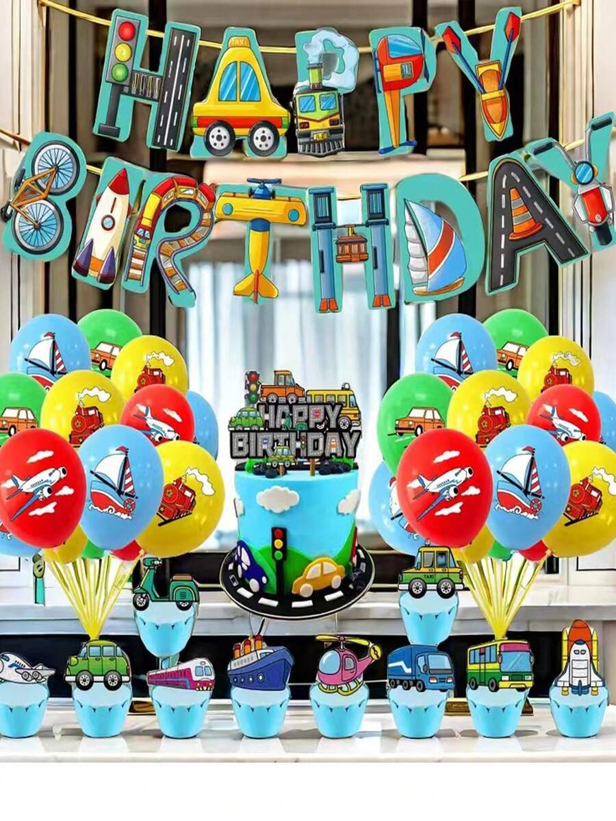 Bộ 40 quả bóng bay cờ tiệc sinh nhật theo chủ đề giao thông, đồ trang trí bánh. Trang trí phông nền tiệc sinh nhật, vật dụng trang trí lễ hội - Nhiều màu - Xem 1