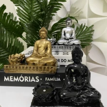 Decorated Buddha Candle Holder Mini  Incense Burner Meditating Gold Silver Black - 金色 - 查看 4