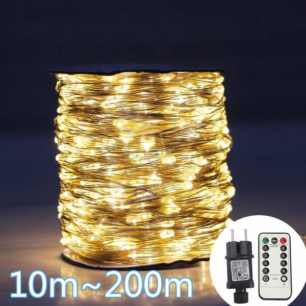 LED Green Wire String Lights,100m 200m Copper Wire Fairy Lights,Christmas Tree Decoration Lamps,Used For New Year Party Garden Terrace Christmas Decor