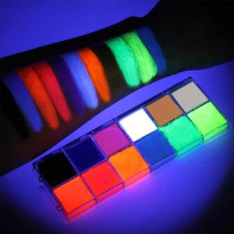 Ytruns 12 色 UV 发光面部和身体彩妆调色板套装 - 鲜艳、防水、持久，适合万圣节、角色扮演和服装化妆