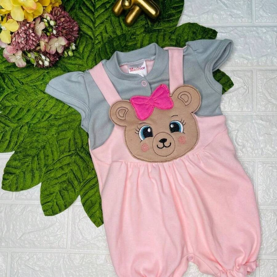 Conjunto Jardineira Meninice Ursinho - Roupinha Bebe Menina | SHEIN Brasil