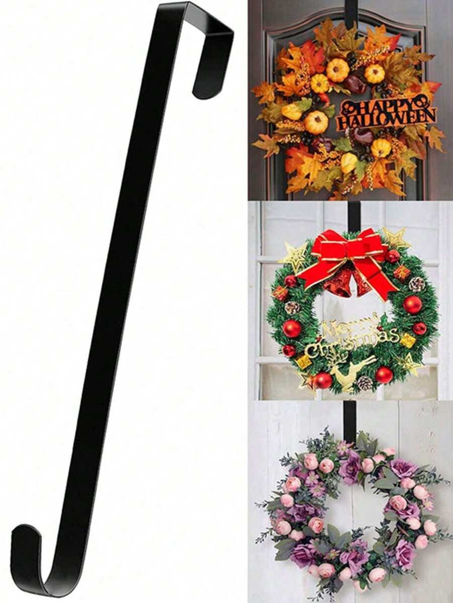 1 件节日装饰花环金属挂钩，可挂在门上，不会留下划痕，非常适合圣诞节、农历新年、情人节、欢迎标志、圣诞节 - 黑色 - 查看 1