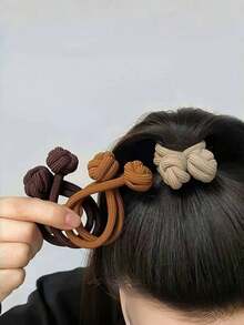6 cái/4 cái/1 cái Dây buộc tóc thun dệt cho nữ, Dây buộc tóc màu trơn, Dây buộc tóc đuôi ngựa bền - Nhiều màu - Xem 5