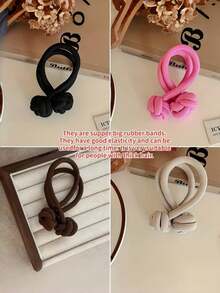 6 cái/4 cái/1 cái Dây buộc tóc thun dệt cho nữ, Dây buộc tóc màu trơn, Dây buộc tóc đuôi ngựa bền - Nhiều màu - Xem 8